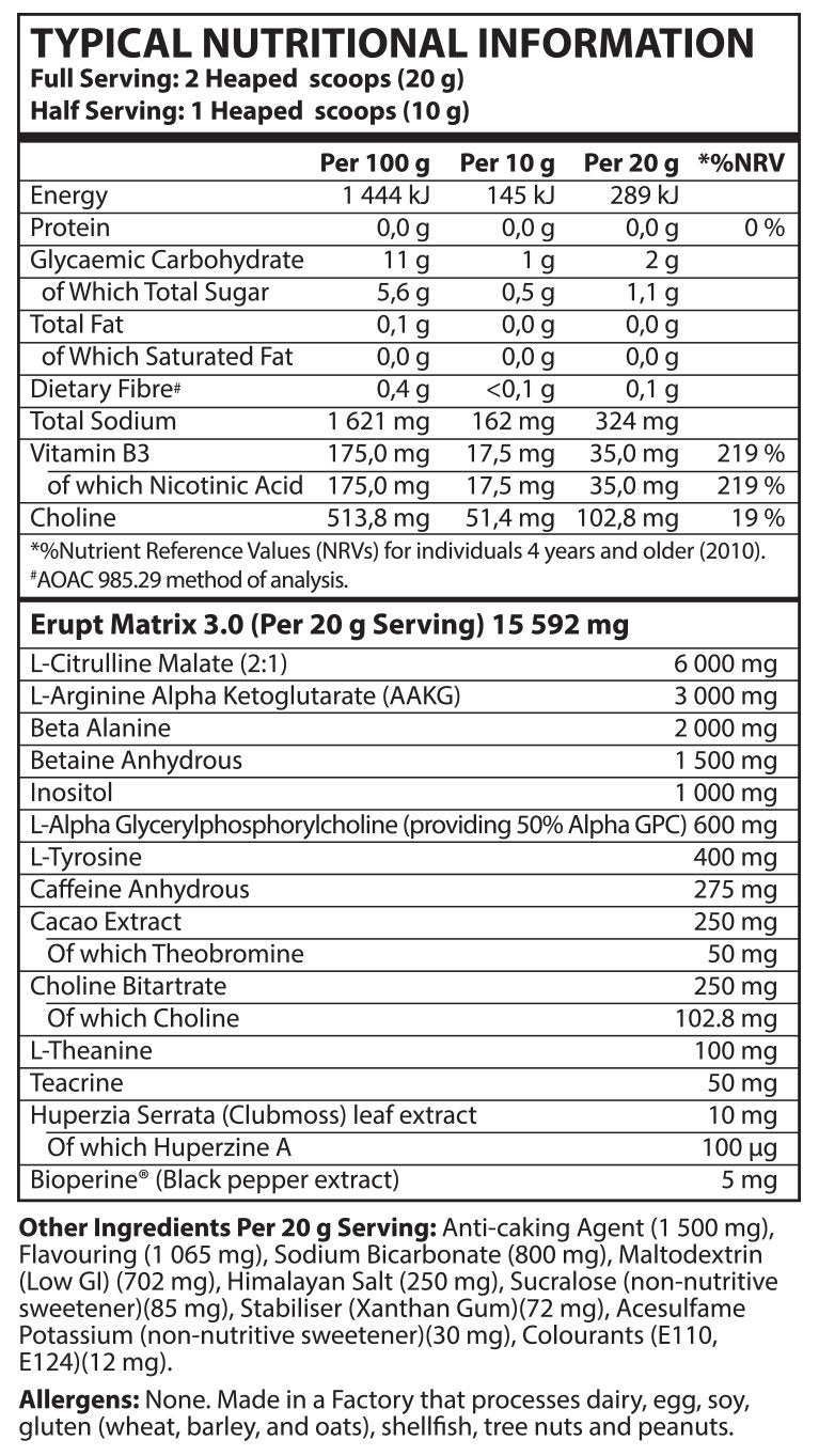 Erupt Nootropic Pre-Workout 400g/40 Servings